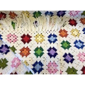 VTG Granny Square "Roseanne" Hand Crocheted Afghan Throw Blanket 70"x28"